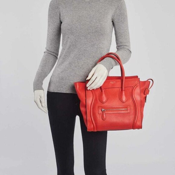 Celine Orange Pebbled Leather Micro Luggage Tote Bag - Picture 2 of 12